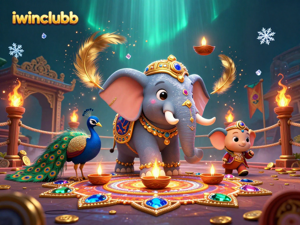 Engage with the vibrant iwinclubb online casino featuring a Diwali-themed elephant and breathtaking casino elements.