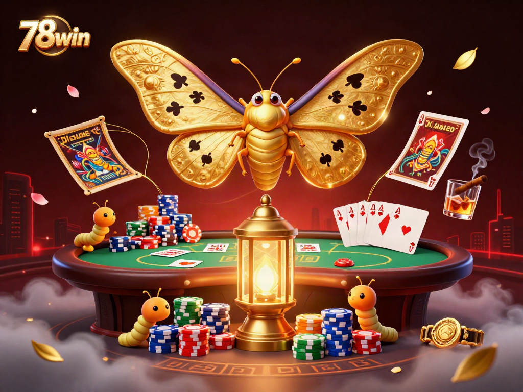 Experience thrilling casino action with 78win, featuring majestic moths and vibrant casino elements.