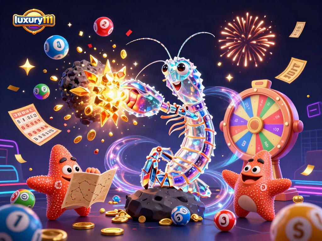 Experience luxury111 with a vibrant explosion of golden gems and dynamic casino elements.