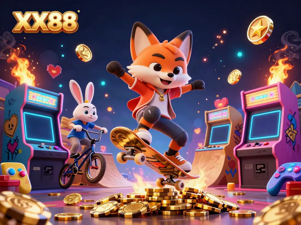 Experience thrilling gameplay at XX88 with a vibrant scene of action and arcade game elements.