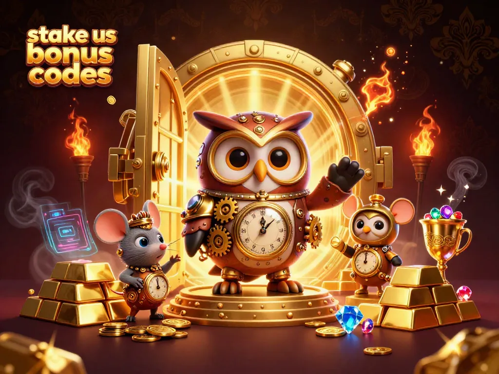 Explore stake us bonus codes in a vibrant casino-themed illustration featuring rich visuals and dynamic elements.