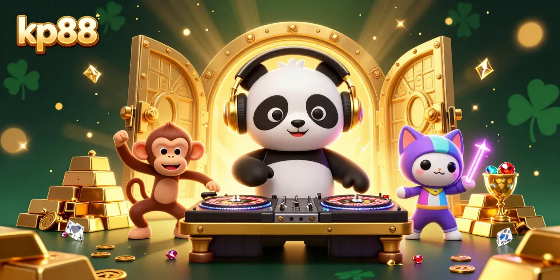 Engage with kp88 through thrilling casino experiences depicted in a vibrant 3D illustration.