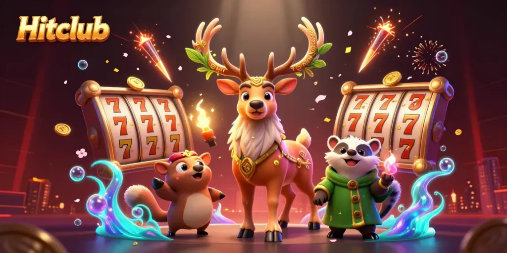 Engage in action with Hitclub's thrilling slot game experience, featuring dynamic reels and glowing treasures.