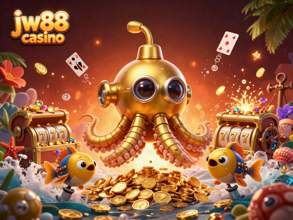 Engage in thrilling adventures at jw88 casino with the golden kraken and treasure-filled underwater scene.