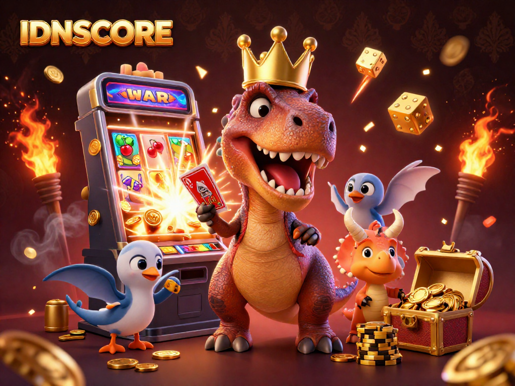 Experience exciting gameplay at IDNSCORE with colorful slot machines and friendly dinosaur characters.