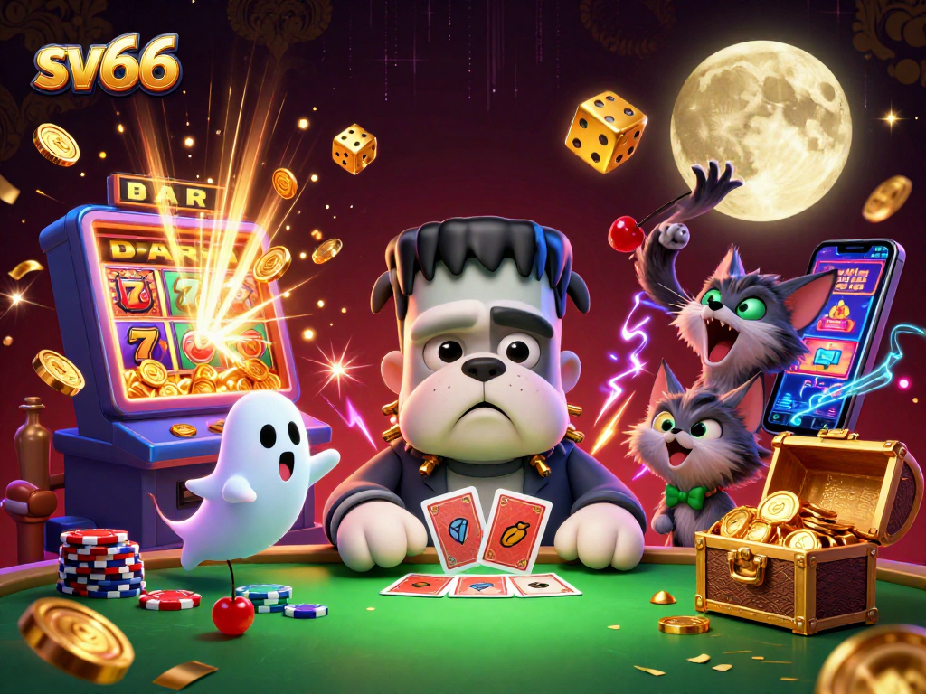 Engage with sv66 and join the thrilling casino experience at a haunted table with vibrant game elements.