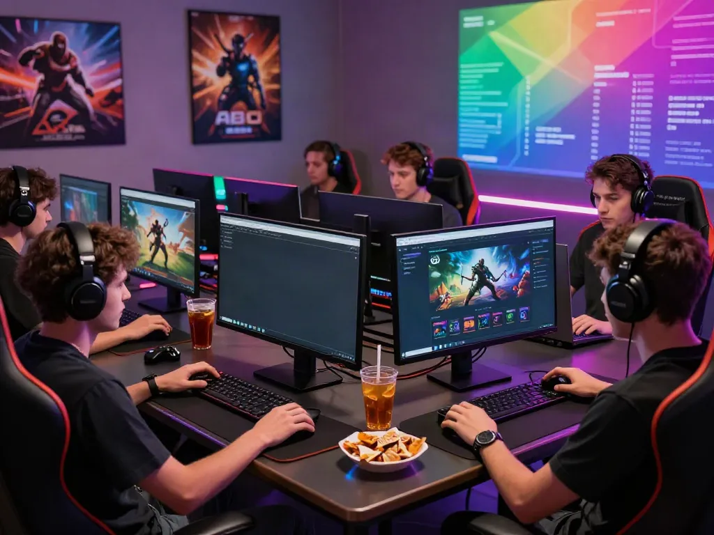 Players enjoying games on the A80 website in a vibrant gaming setup with colorful graphics.