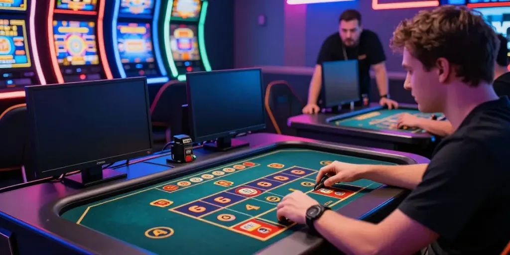 Exciting scene of a player engaging in a toto togel game with vibrant visuals.